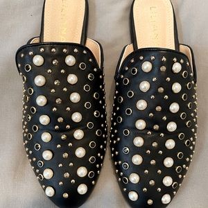 Black Studded Mules